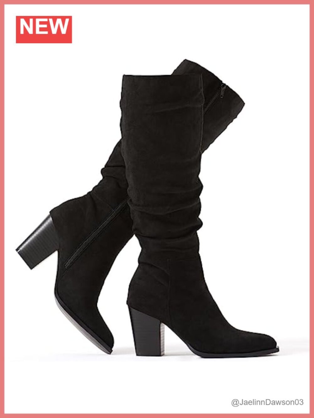 Women's Faux Suede Knee High Slouchy Heeled Boots Pointed Toe Chunky Heel 3 inch